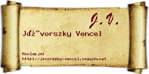 Jávorszky Vencel névjegykártya